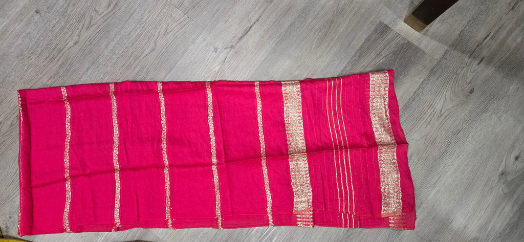 Traditional Embroidered Outfit - Yellow with Pink Dupatta