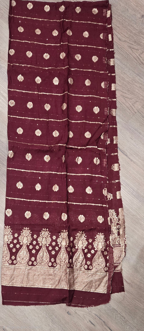 Serene Sky Blue Embroidered Kurta Set with Maroon Banarasi Dupatta