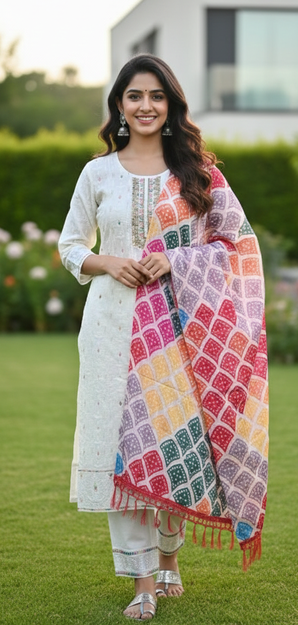 Mauve Embroidered Three-Piece Kurta Set | Premium Rayon Suit with Mirror Work Dupatta