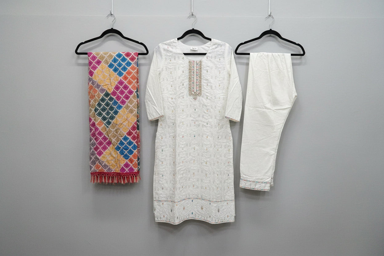 Mauve Embroidered Three-Piece Kurta Set | Premium Rayon Suit with Mirror Work Dupatta